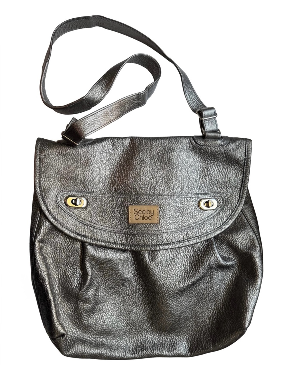 See by Chloé Metallic Silver Gray Leather Messenger Bag